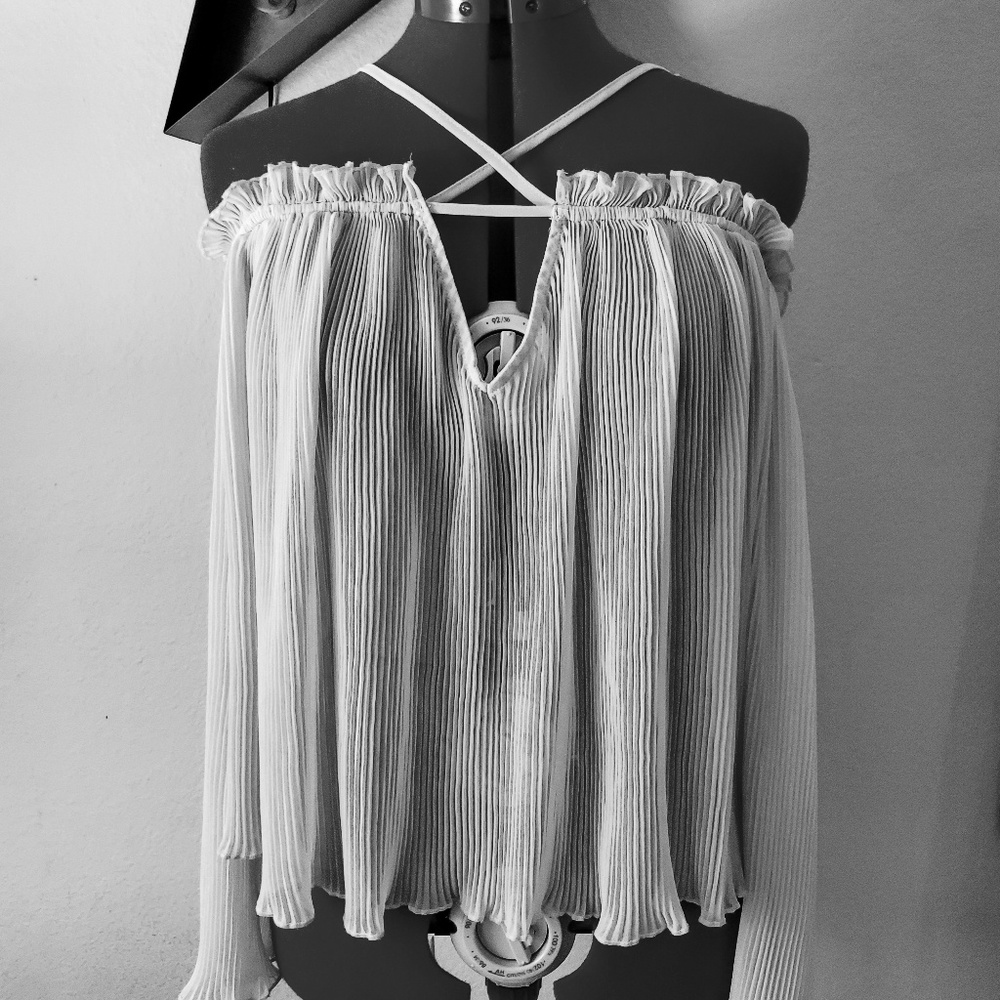 NWOT Forever 21 Pleated Chiffon Off Shoulder Top